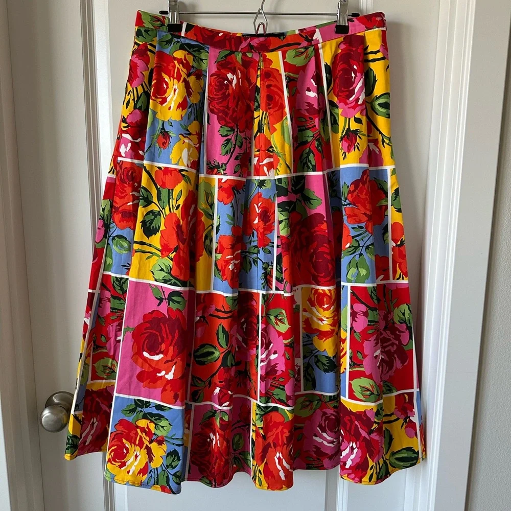 NWT New York & Company Floral Patchwork Boho Colorful Midi Skirt - L